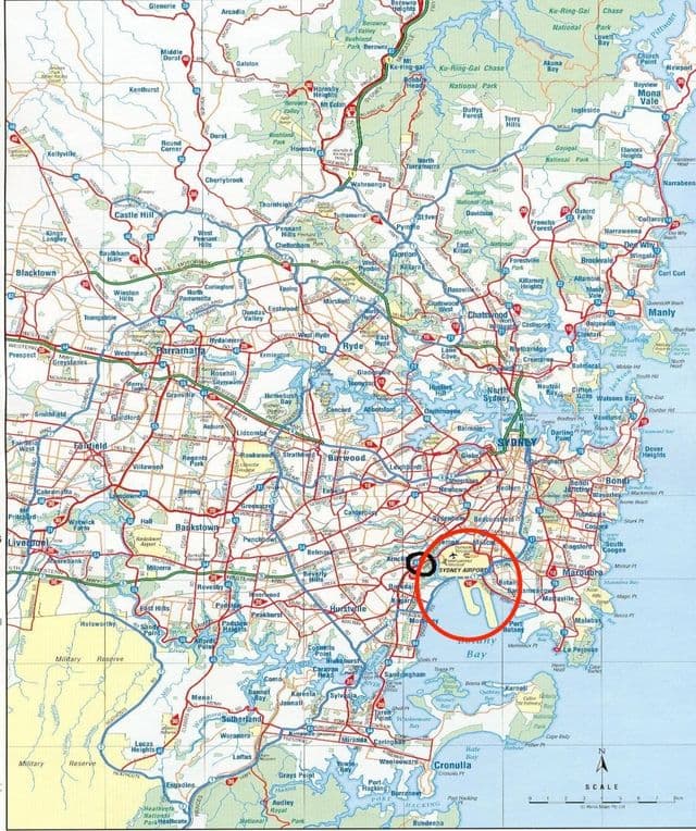 Mapa lotnisk w Sydney