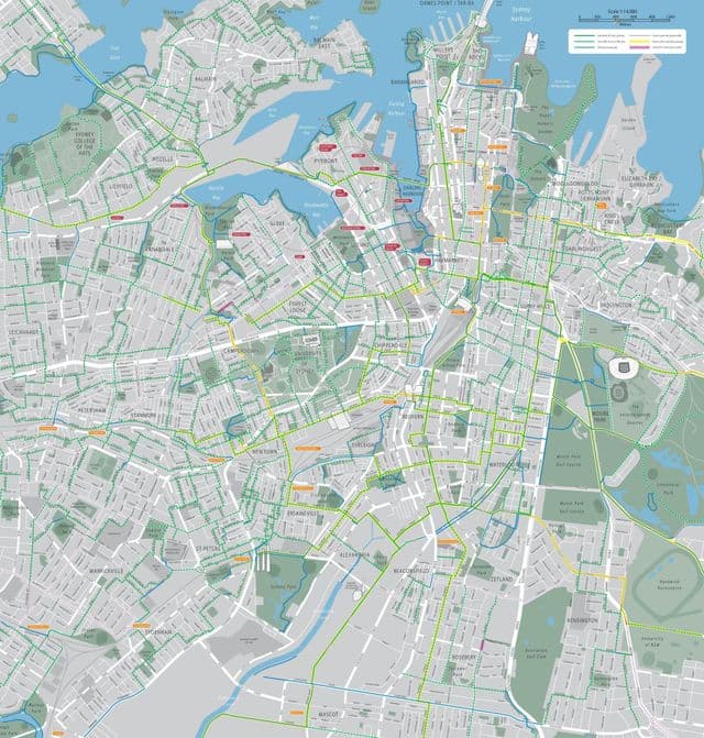 Mapa szlaków rowerowych Sydney